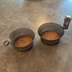 2 Vintage 1940s Napier Pierced Silver Plate & Cork Champagne Wine Coaster 4.25"D